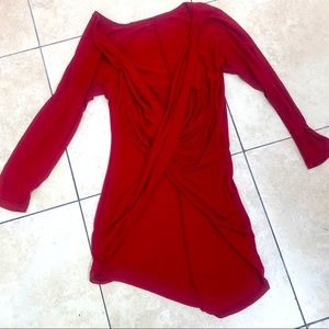 Red open drape front top size large